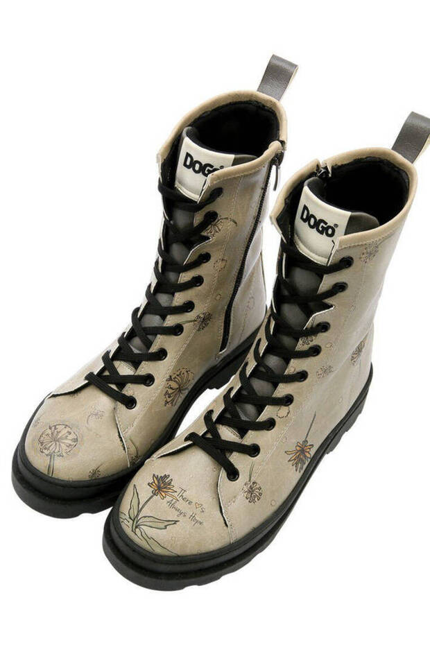 Women's Vegan Leather Beige Zippered Long Boots - There Is Always Hope Design