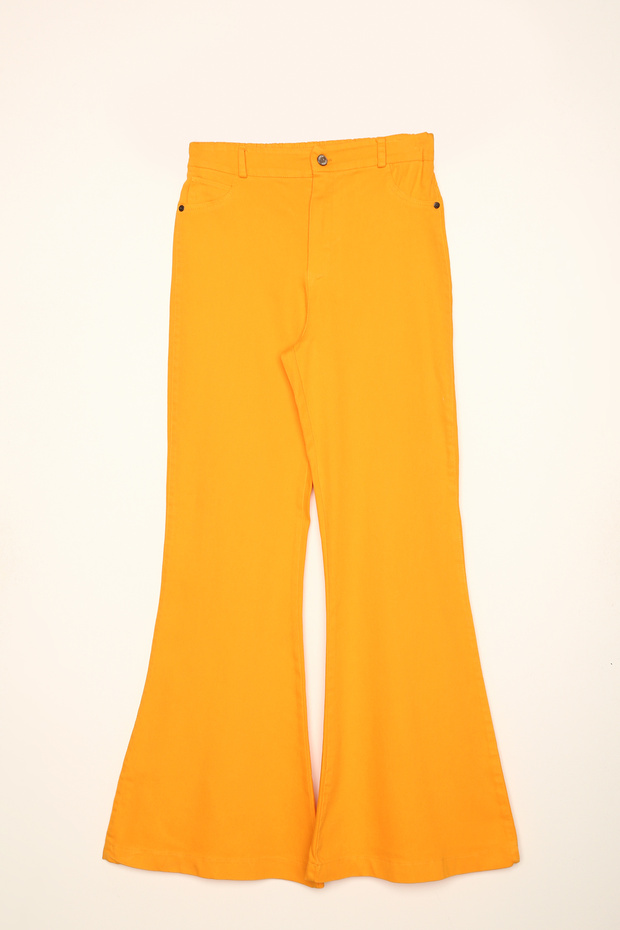 Sarı Pamuklu Ispanyol Paça Pantolon - 5