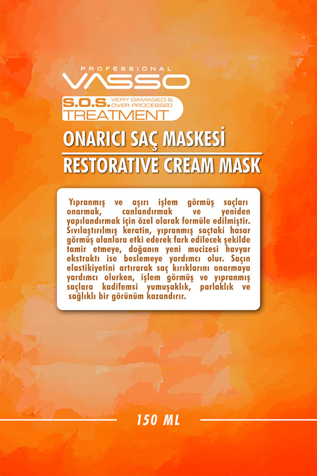 Vasso S.o.s Treatment Restorative Cream Yıpranmış Saç Maskesi 150ml - 3