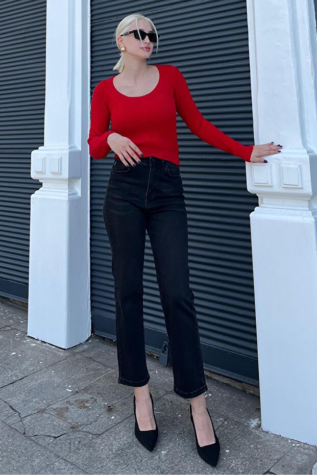 Kırmızı Bisiklet Yaka Basic Örme Kazak MG2189 - 6