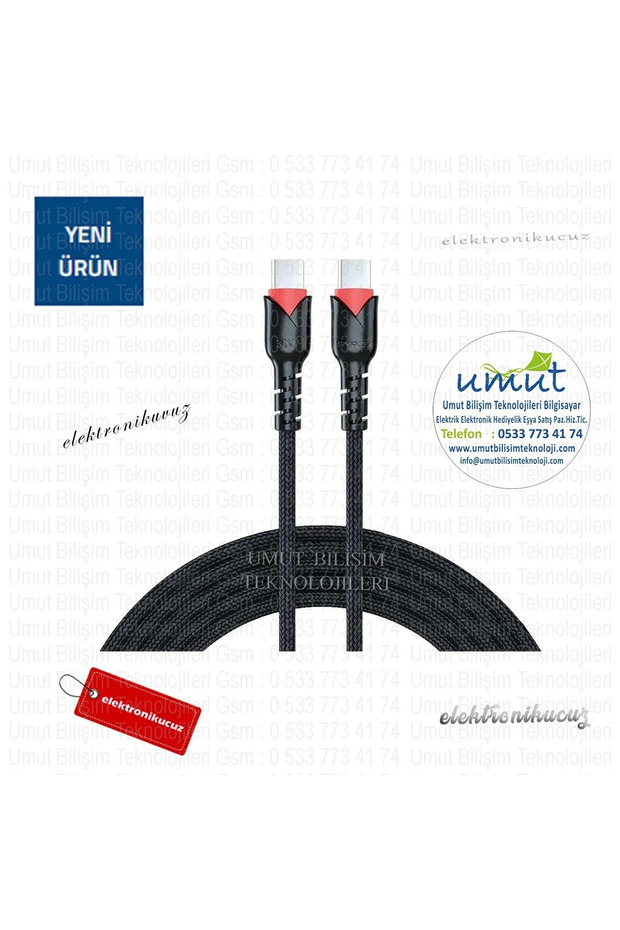 Umut Bilisim Tek. Syrox C130T Pd 30W Type-C To Type-C Hasir 110 cm Hizli Şarj ve Data Kablosu - 1