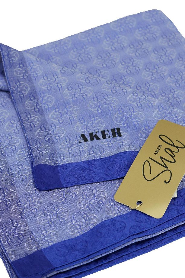 Jakarlı Eşarp - Monogram Desen - BF6060950-922 - Saks Mavisi - 1