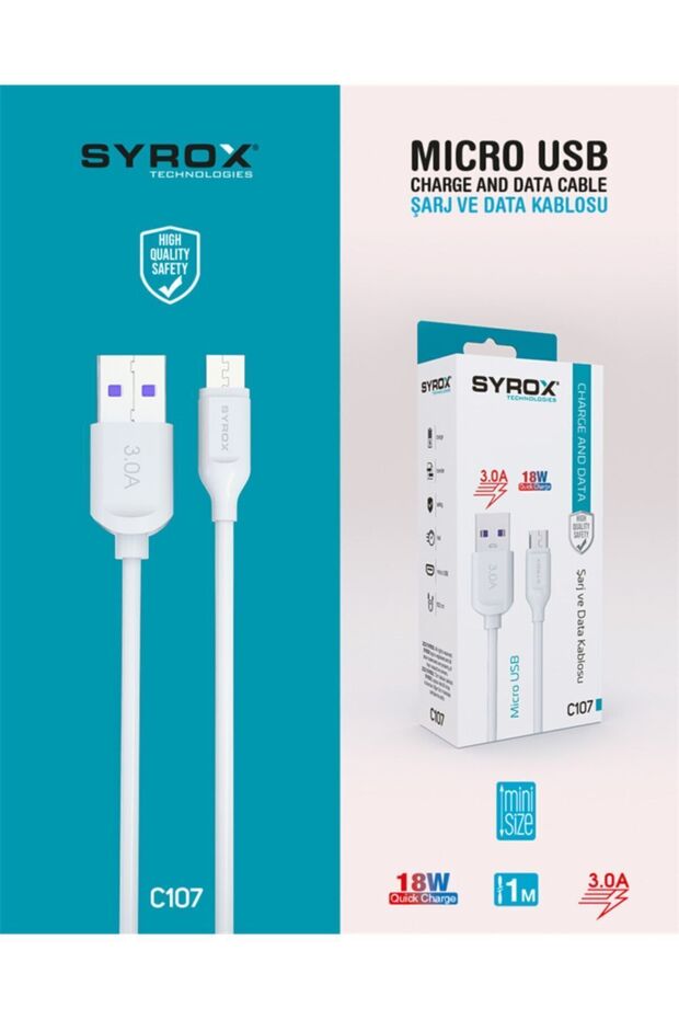 C107 Micro 1m. 3,0a 18w Quick Kablo (eco Kutu)