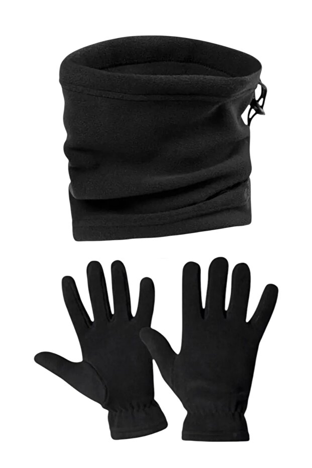 Black Fleece Neck Collar-Fleece Gloves Set of 2