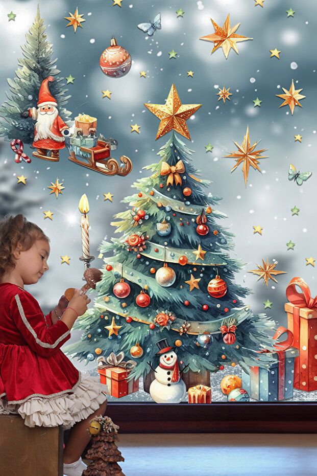 Fancy Christmas Tree Gift Packages Stars Pine Tree New Year Gift Christmas Ornament Glass Wall St