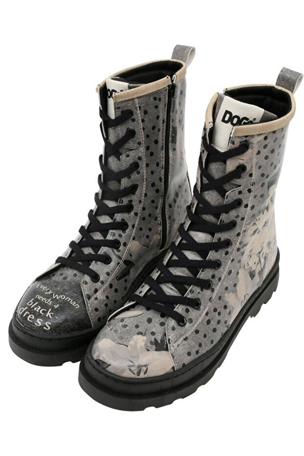 Women's Vegan Leather Gray Zippered Long Boots - Black Dress Design