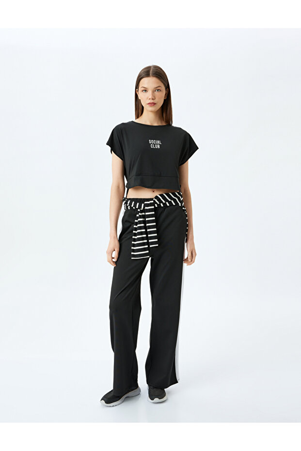 Crop Short Sleeve Slogan Printed Sports T-Shirt