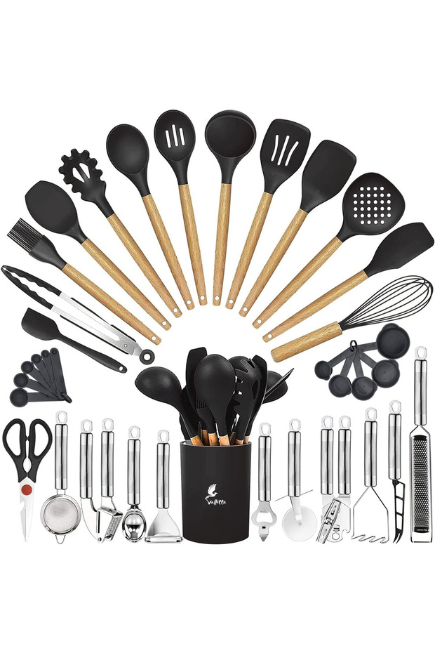 Marselis Heat Resistant Fireproof Nonstick 35 Pieces Silicone Spatula Kitchenware Set Black