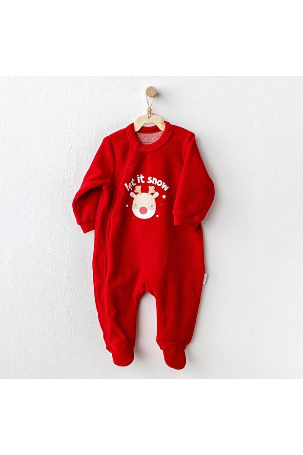 Ac25332 Happy Newyear Kadife Bebek Tulum Red