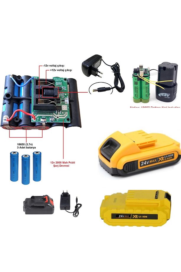 Şarjlı Matkap Için Şarj Adaptörü 24v 20v 18v 16.8v 14v Ve 12 Volt Li-on Pil Şarj Üniversal - 6