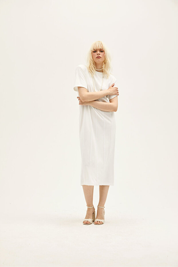 Viola Ekru Rayon Elbise - 4