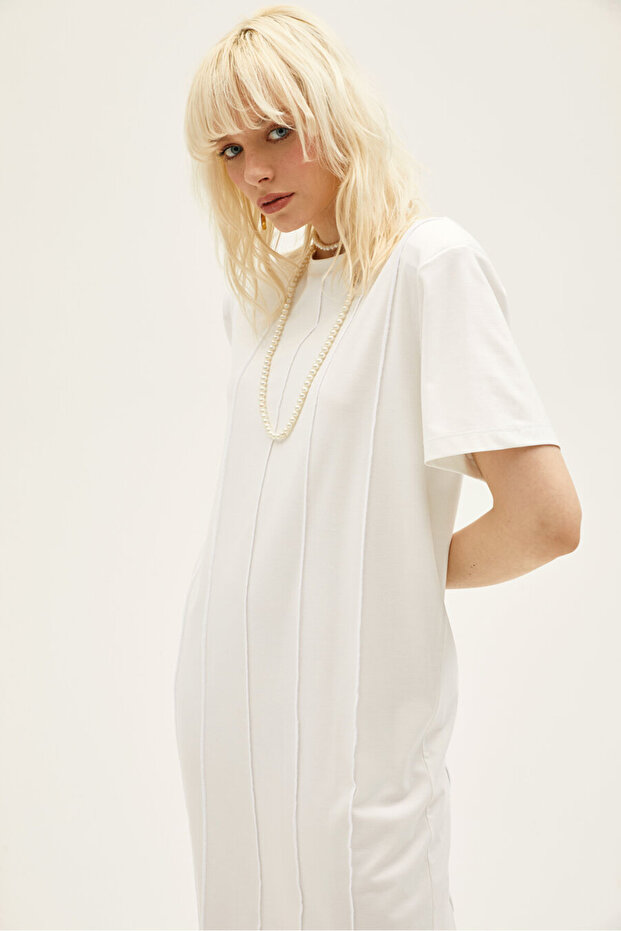 Viola Ekru Rayon Elbise - 1