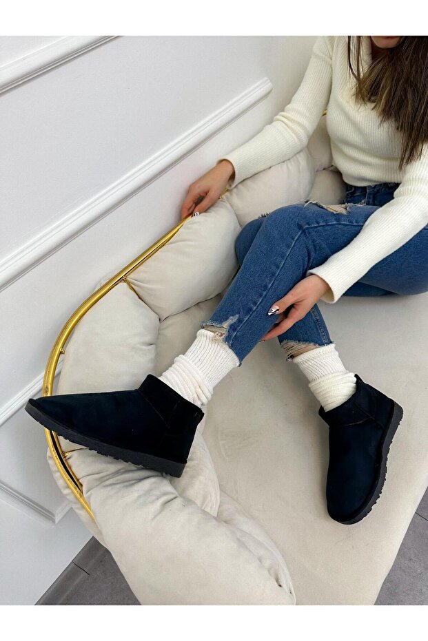 Siyah Süet Kar Botu (mini) Kadın Bot - 4