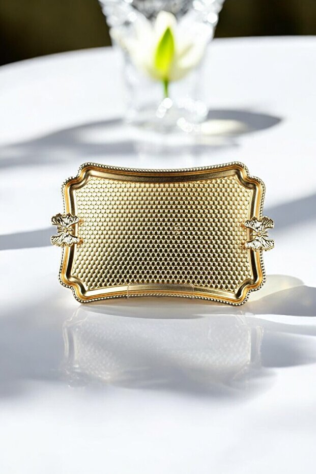 صينية تقديم ذهبية - نمط فراشة، صينية مستطيلة، قطعة واحدة - 1