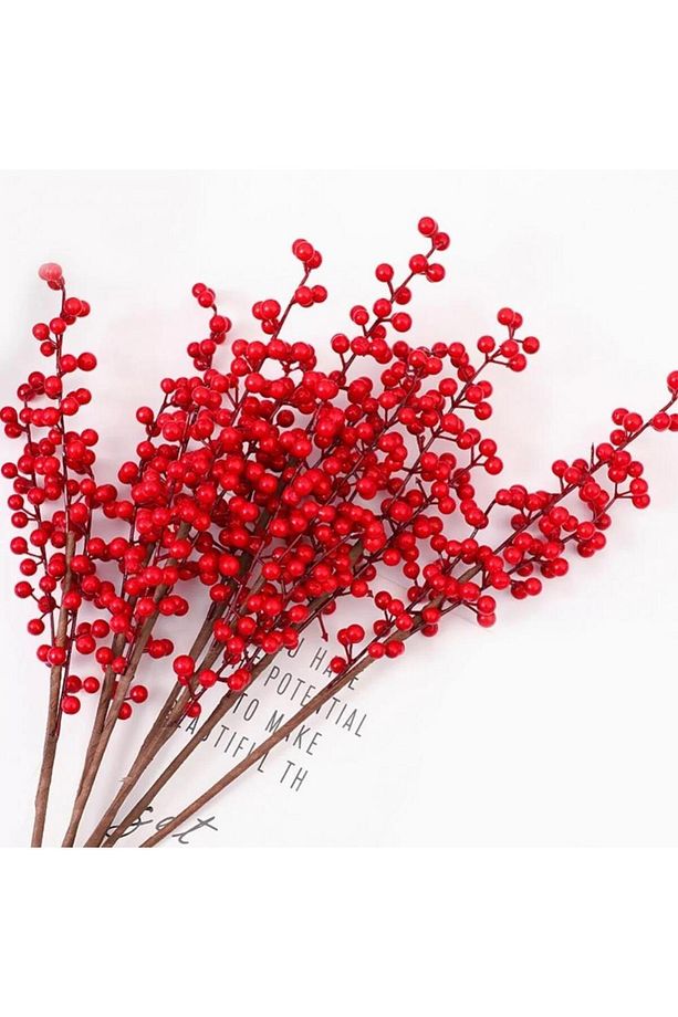 3 Adet Yapay Çiçek Kokina Uzun Dal 63cm Yılbaşı Çiçeği Red Berry - 2