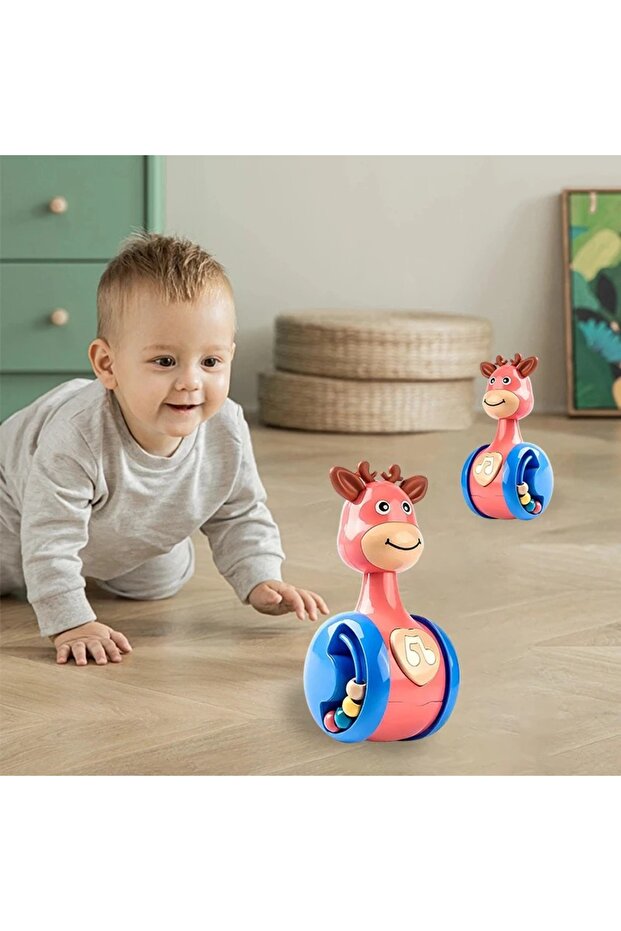 Tumbler Wobbler Sliding Deer Baby Early Education Rattle Teether 6 to 12 Months 13cm