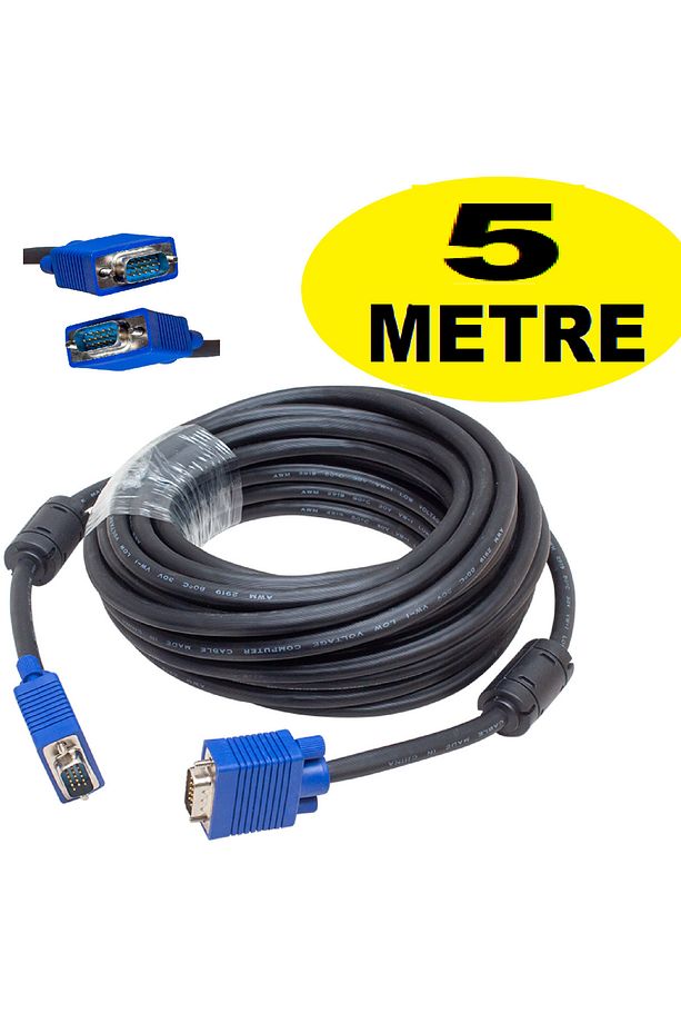 YÜKSEK KALİTELİ 5 METRE Vga Kablosu Ekran Lcd Monitör Projeksiyon Bağlantı Kablosu - Çift Filtreli - 1
