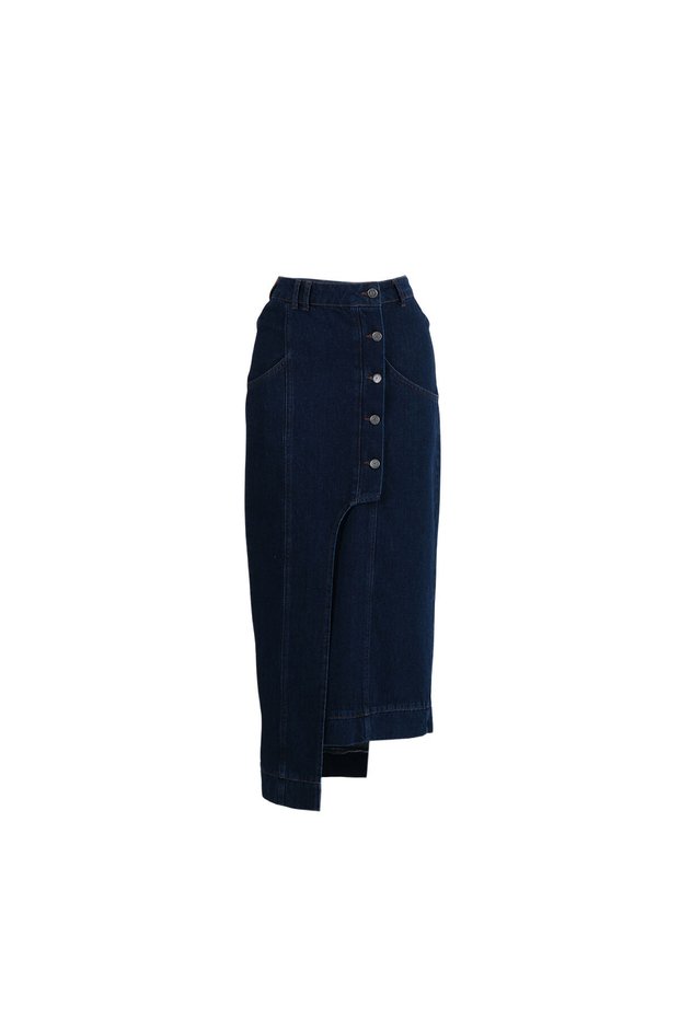 Asymmetric Navy Blue Denim Skirt