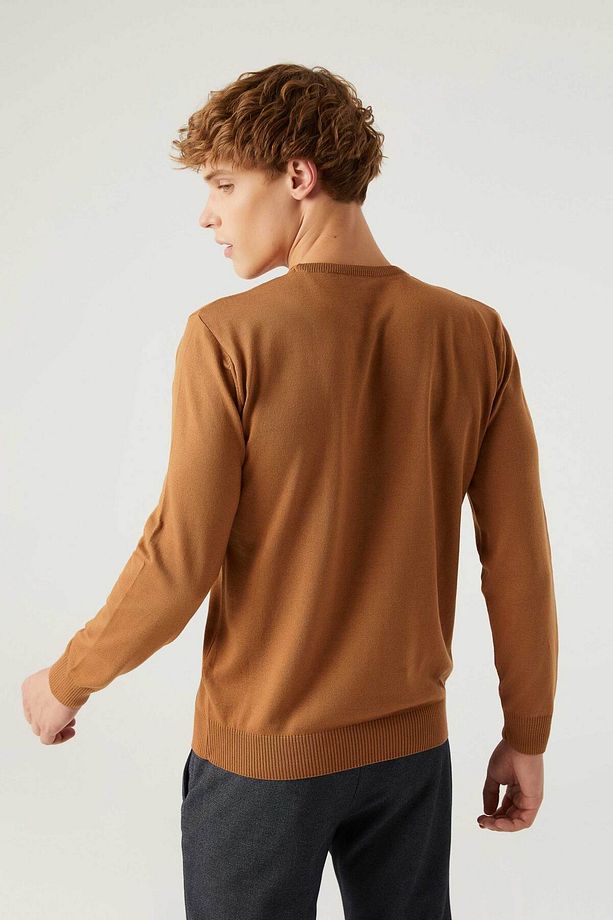 Regular Fit Camel Tüylenme Yapmayan Bisiklet Yaka Triko Kazak - 4