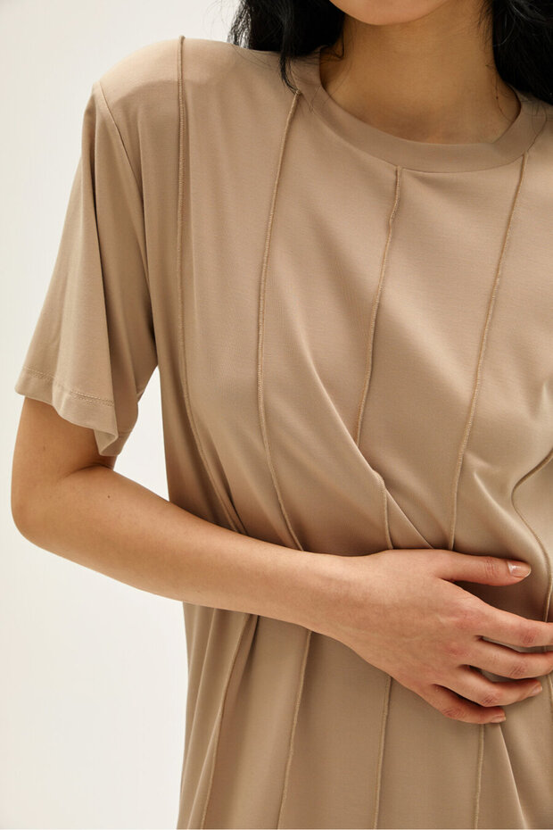 Viola Bej Rayon Elbise - 4