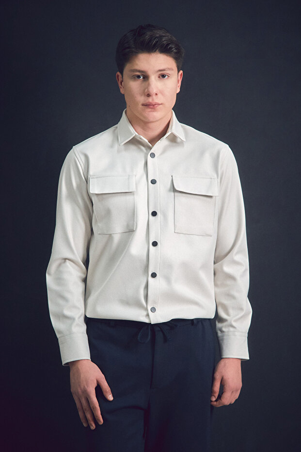 Basic Çift Cepli Çıtçıtlı Gömlek - 3