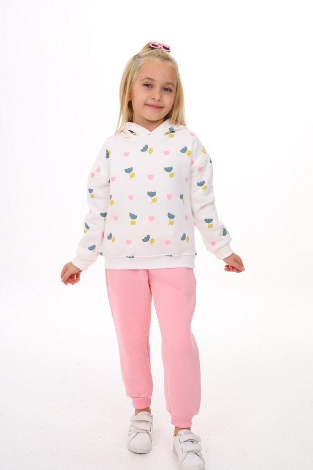 Girl's Hooded Full Tulip Printed Tracksuit Set