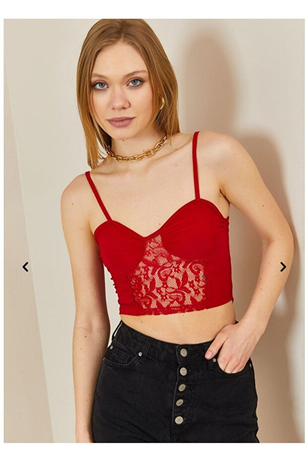 Dantel Dekolteli Askılı Büstiyer - 1