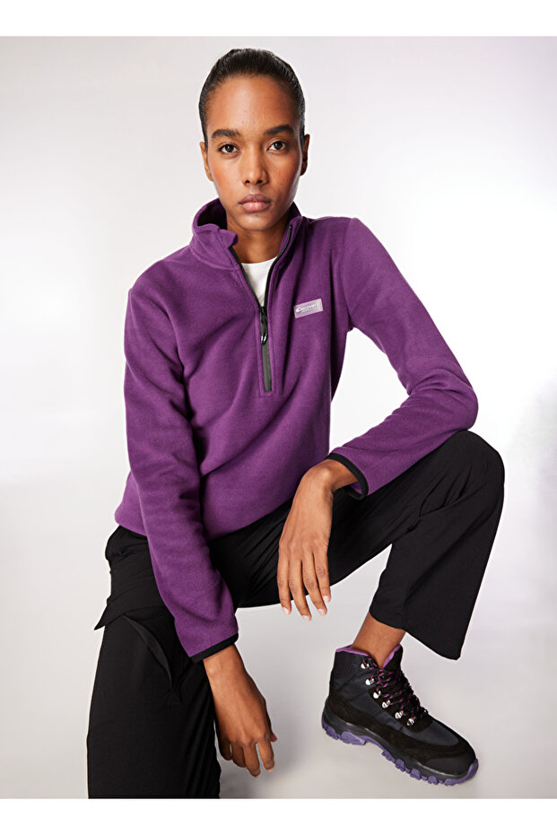 Mor Kadın Dik Basic Düz Polar Sweatshırt D4WL-SWT3929 Beden: XS - 1