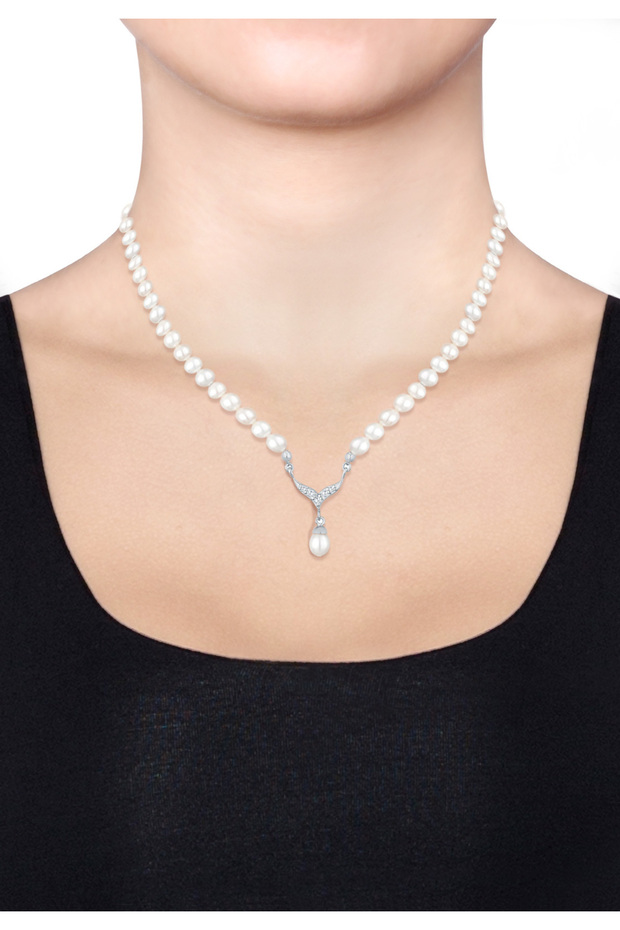 Náhrdelník ze sladkovodních kultivovaných perel a zirkonů, stříbro 925 - 4
