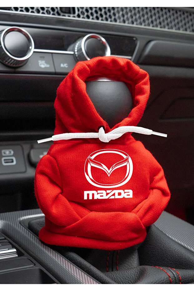 Mazda Logo Red White Gear Shift Hoodie Car Gear Shift Outfit Shifter Fleece Auto Accessory Gear Shift Knob