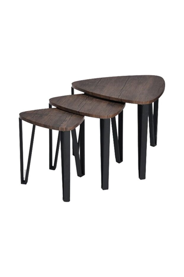 طقم طاولة متداخلة أنيقة مكون من 3 قطع و3 أرجل على شكل مثلث - 1