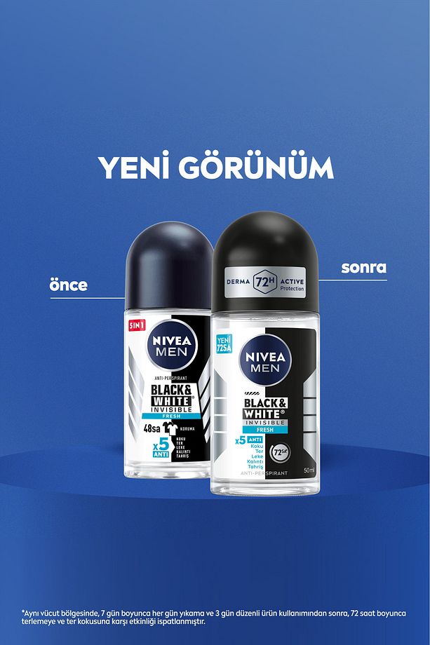 MEN Erkek Roll-on Deodorant Black&White Invisible Fresh 50ml, 72 Saat Anti-perspirant Koruma, X2Adet - 2
