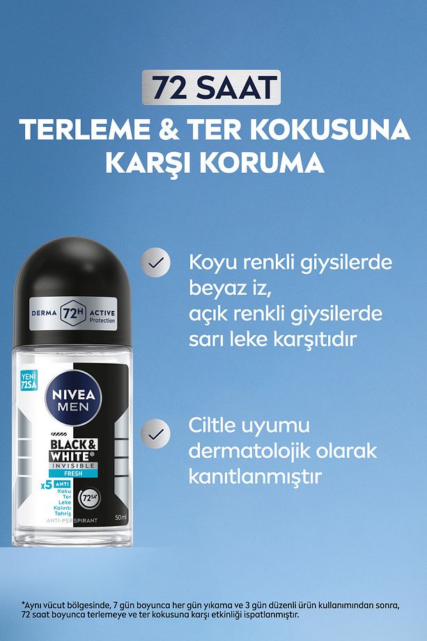 MEN Erkek Roll-on Deodorant Black&White Invisible Fresh 50ml, 72 Saat Anti-perspirant Koruma, X2Adet - 3
