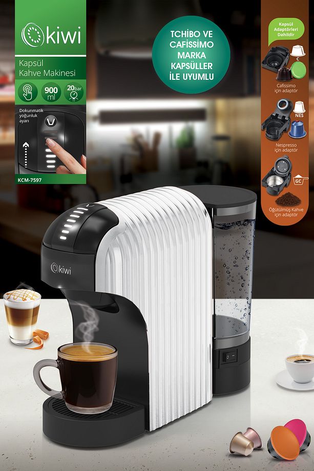 Kcm-7597 Multikapsül Kahve Makinesi Beyaz Nespresso / Tchibo / Toz Kahve ile Uyumlu - 1