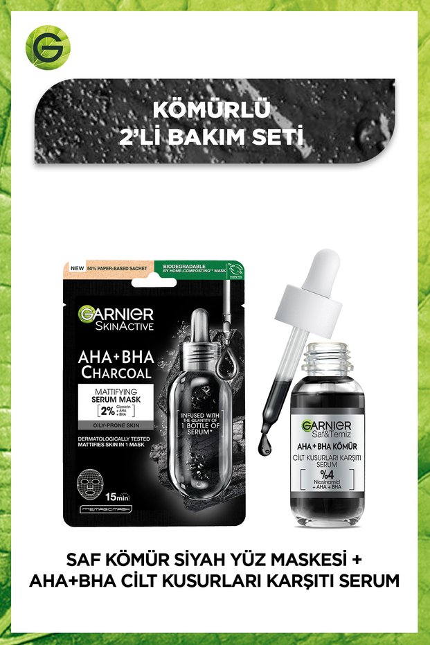 Aha Bha Anti-Skin Flaw Serum 30 ml & Black Seaweed Charcoal Paper Face Mask