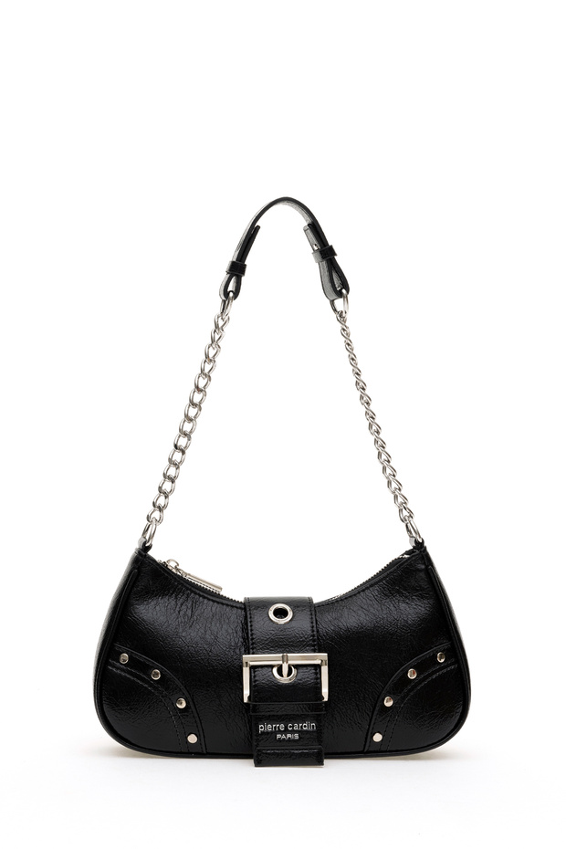Premium Line Black Cracked Patent Leather Women's Shoulder Bag 05Pc24K24403