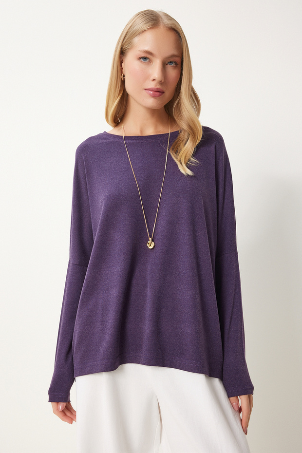 Women's Plum Crew Neck Bat Sleeve Knitted Blouse En00616