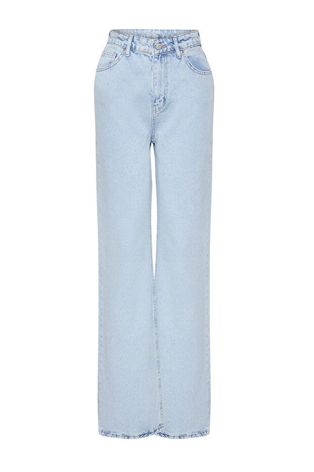 Buz Mavisi Yüksek Bel Wide Leg Geniş Paça %100 Pamuk Non-Stretch Jeans TWOSS23JE00068 - 5