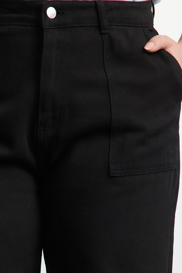 Siyah Yüksek Bel Geniş Paça %100 Pamuk Büyük Beden Wide Leg Jeans TBBAW25CJ00001 - 3