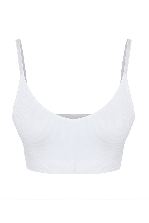 Ekru Seamless/Dikişsiz İp Askılı Balensiz Kapsız Bralette Örme Sütyen THMAW22SU0030 - 9