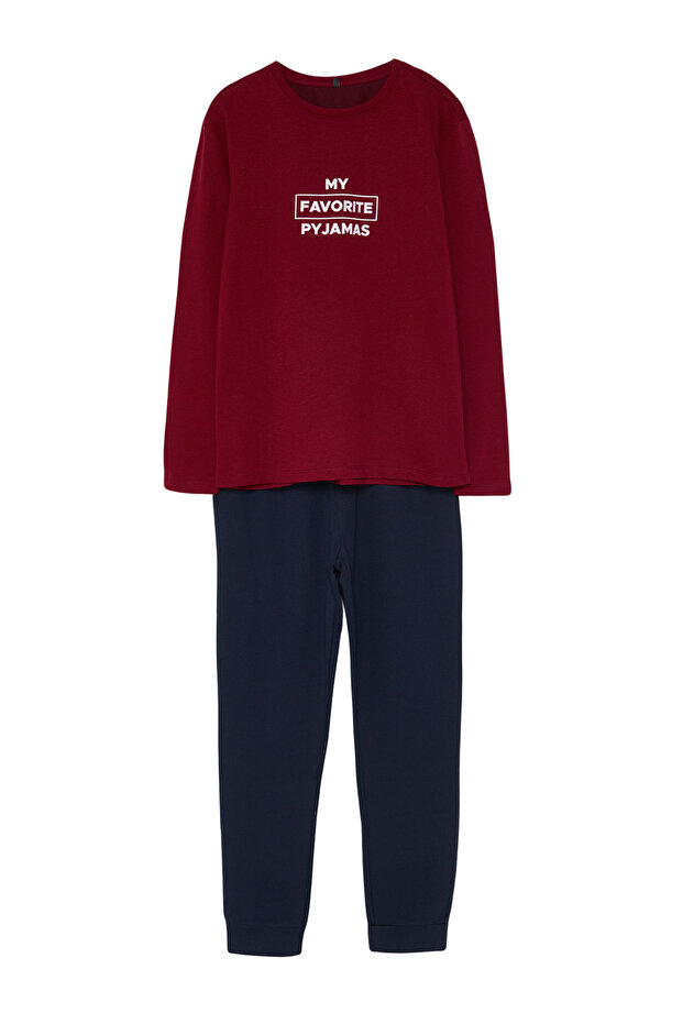 Bedrucktes Pyjama-Set in Weinrot mit normaler Passform - TMNAW22PT0759 - 7