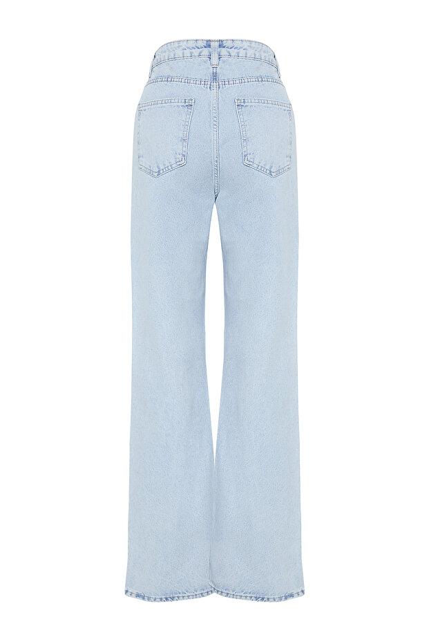 Buz Mavisi Yüksek Bel Wide Leg Geniş Paça %100 Pamuk Non-Stretch Jeans TWOSS23JE00068 - 6
