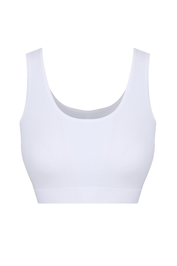 Beyaz Seamless/Dikişsiz Balensiz Kalın Askılı Bralette Örme Sütyen THMAW22SU0027 - 10