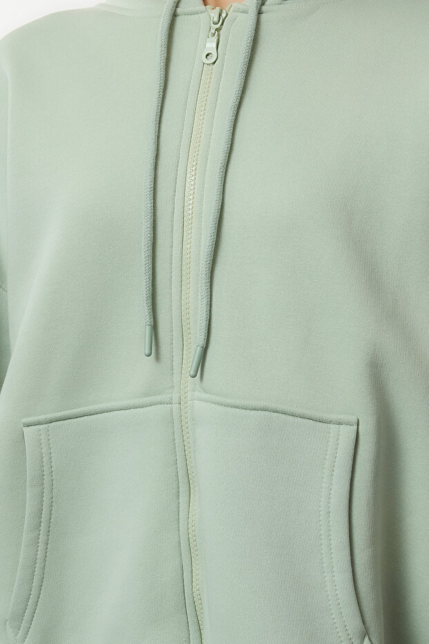 Mint Oversize/Rahat Kesim Fermuarlı Kalın İçi Polarlı Örme Sweatshirt TWOAW24SW00188 - 3