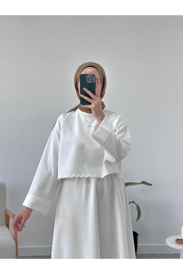 Short Crepe Blouse - White - Wide Size Range
