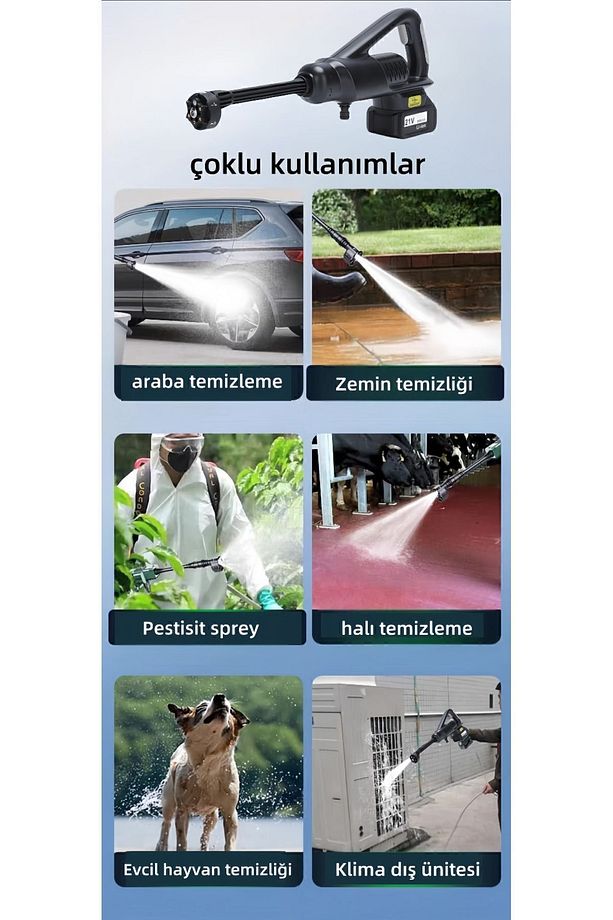 Ayarlanabilir Hız Çift Lityum Pil Saf Bakır Kömürsüz Oto Araba Bahçe Yüksek Basınçlı Yıkama Makinesi - 5