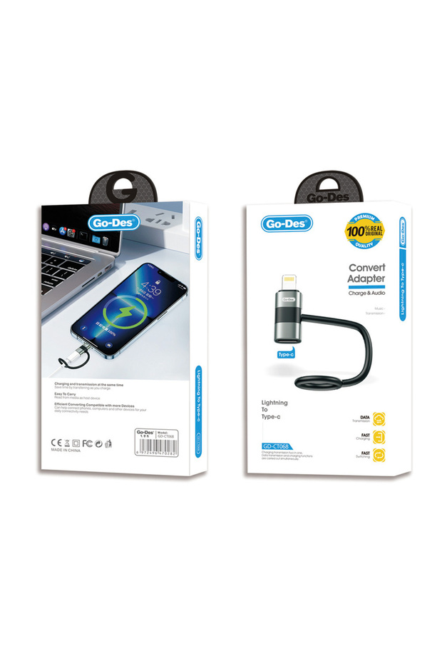 GD-CT068  Lightning to Type-C Data Ve Hızlı Şarj Adaptörü  Siyah - 3