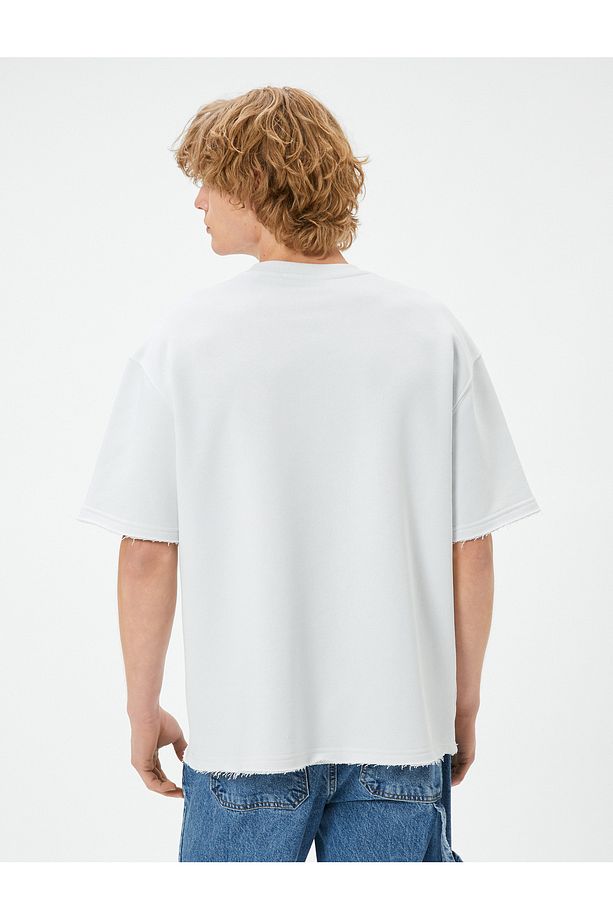 Oversize Basic Tişört Bisiklet Yaka Kısa Kollu Pamuklu - 4