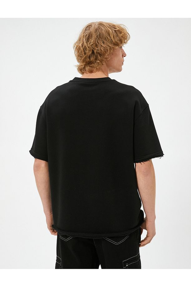 Oversize Basic Tişört Bisiklet Yaka Kısa Kollu Pamuklu - 4