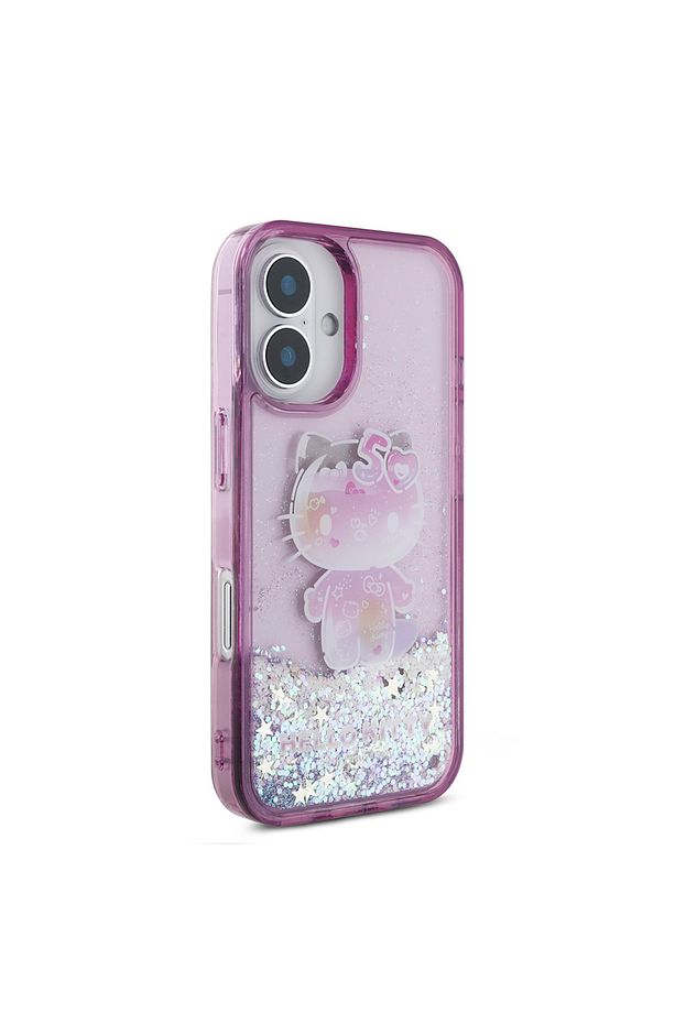iPhone 16 Uyumlu Kılıf Hello Kitty  Lisanslı Sıvılı Simli 50. Yıldönümü Partisi Kapak Mor - 3